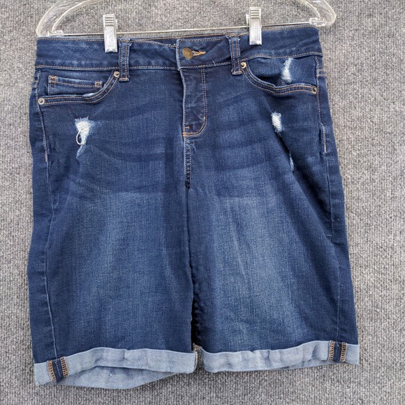 Time & Tru Women's Mid Rise Jean Shorts Blue Size 6 Distressed Cotton Blend - Picture 5 of 14